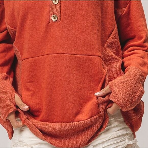 BiBi French Terry Knit Cozy Henley Long Sleeve Thumbhole Top Sz Small - Picture 4 of 11